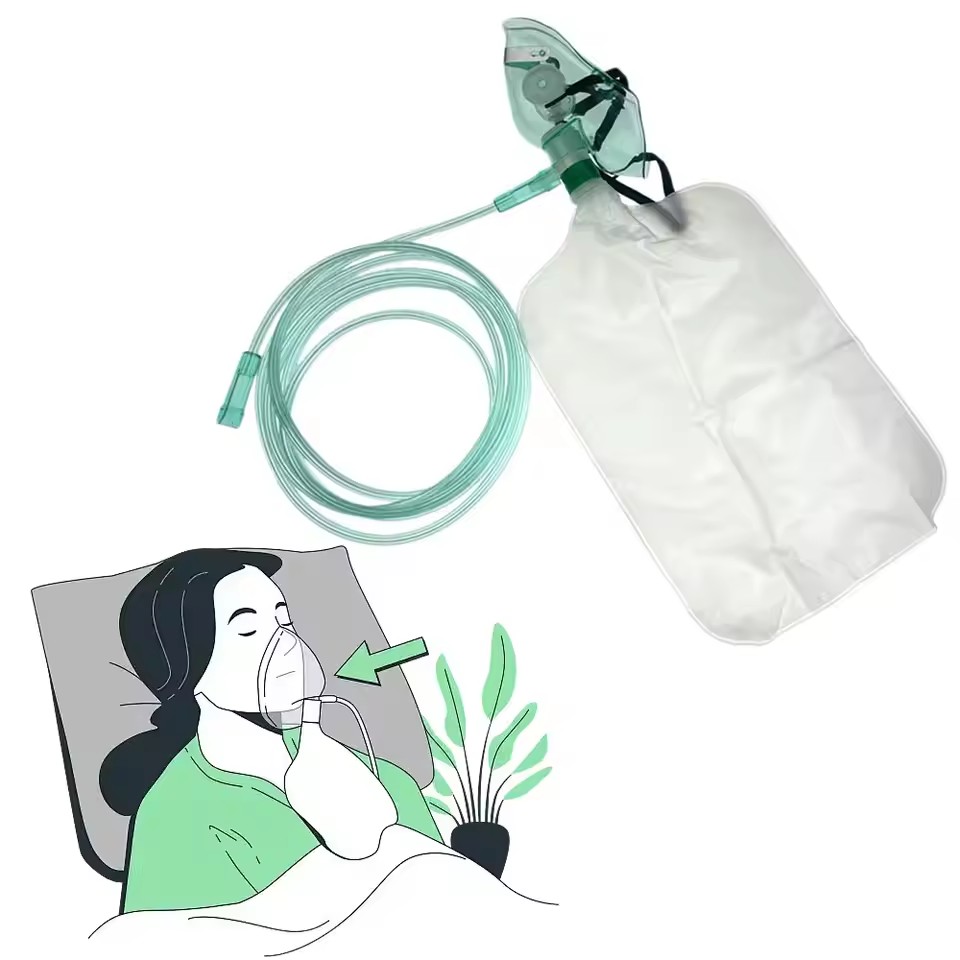Oxygen Mask Non-Rebreather - Máscara Facial Descartável para Adultos com